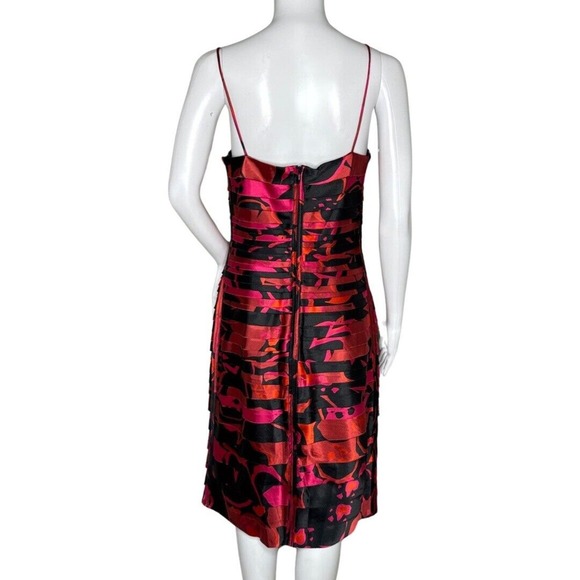 JS Collection Dress Womens 8 Red Pink Black Sheath‎ Dress Shutter Pleats Preppy - Picture 4 of 9